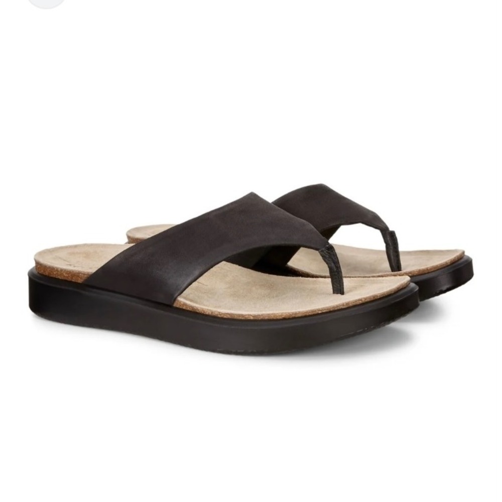 ECCO Corksphere Thong Sandal size 38 US 7 Black Leather Comfort Flip Flop 271803